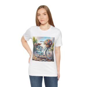 Bike with Flowers Tee, Unisex Jersey T-Shirt, Floral Bicycle Shirt, Spring Fashion, Gift for Cyclists